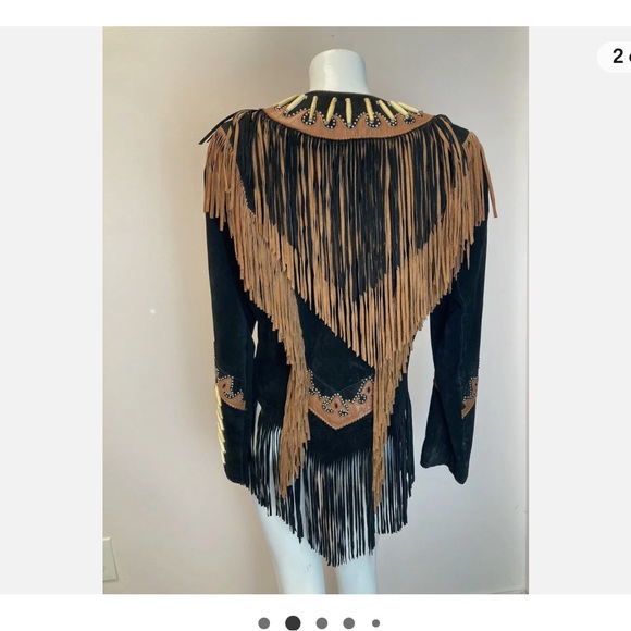 Black fringe leather and bone jacket, poshfest jacket - Picture 2 of 3